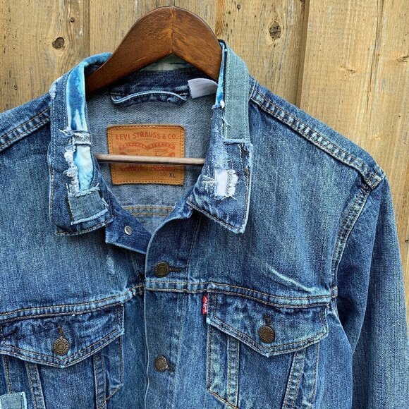 RARE Levis Patchwork Denim Jacket XL Blue - Picture 1 of 7